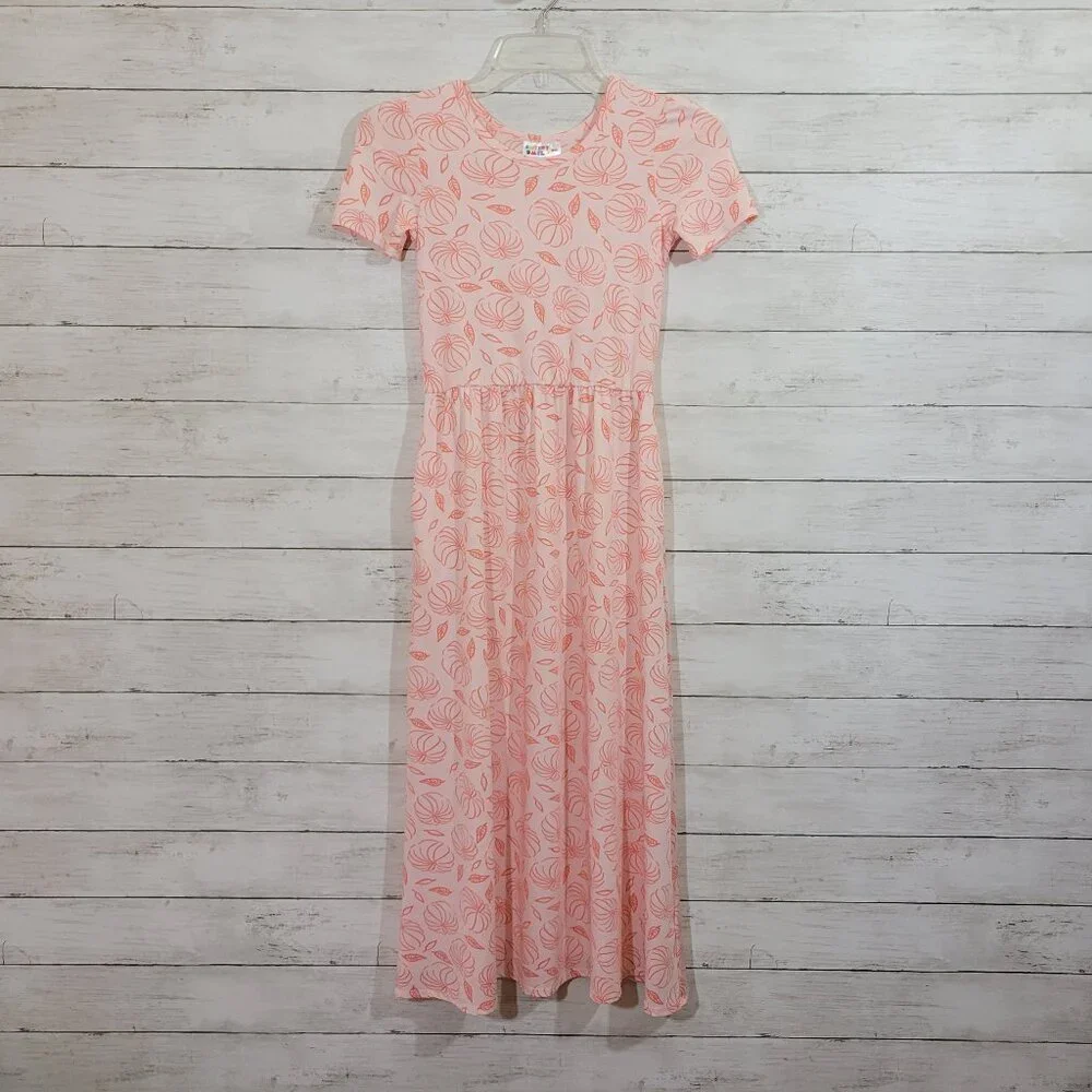 Dot Dot Smile Long Maxi‎ Dress Fall Print Pumpkins Leaves Orange Size 8/10